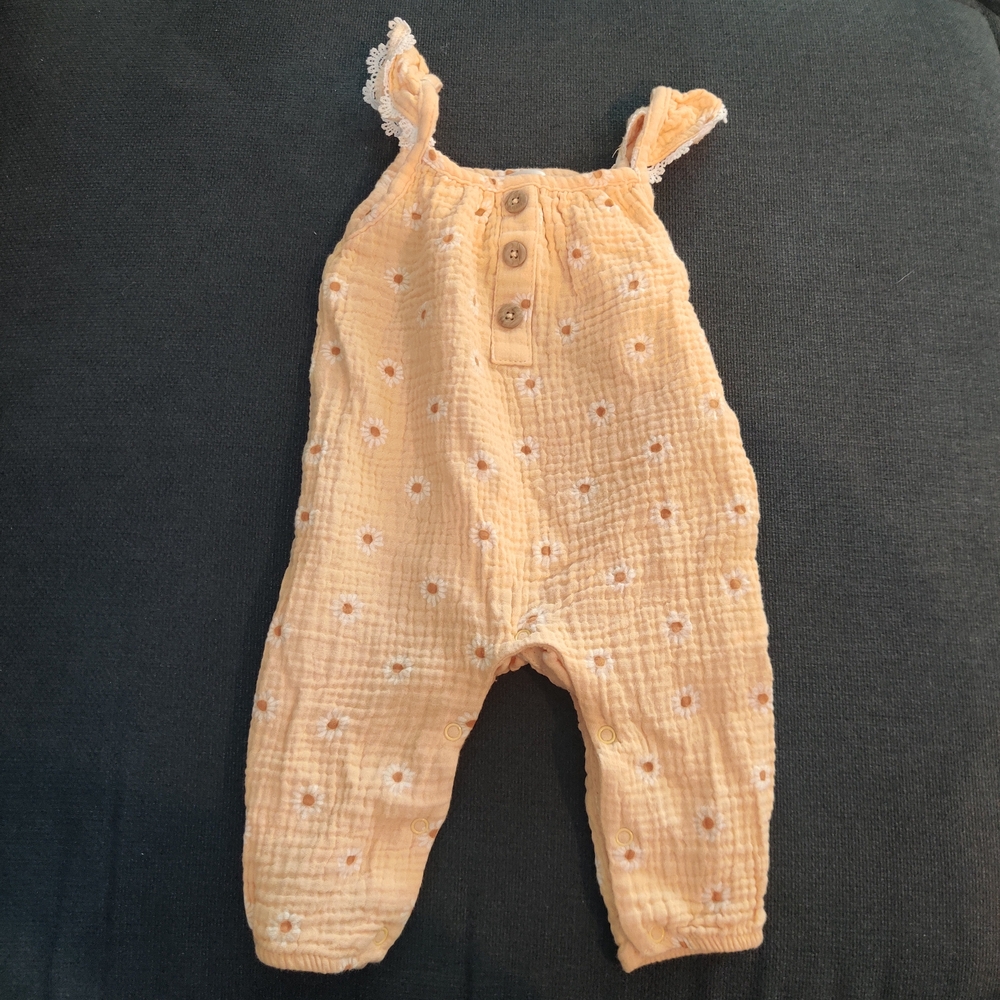 Emily And Oliver Orange Sunflower Jumpsuit Size 3-6mo
